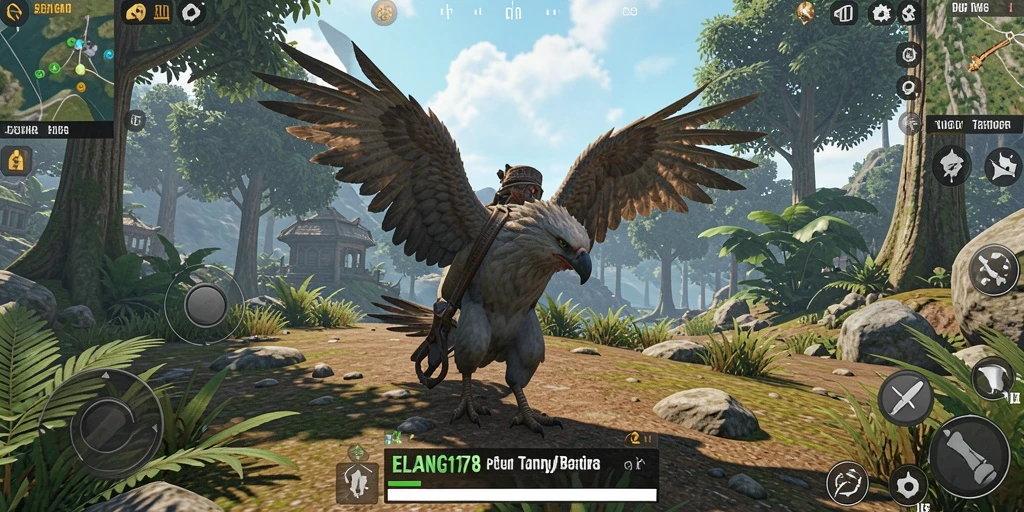 Screenshot gameplay ELANG178 menampilkan petualangan di dunia terbuka.