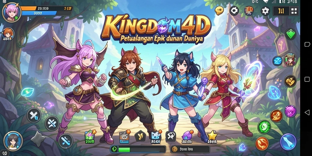 Screenshot gameplay KINGDOM4D menampilkan aksi karakter anime yang mendebarkan.