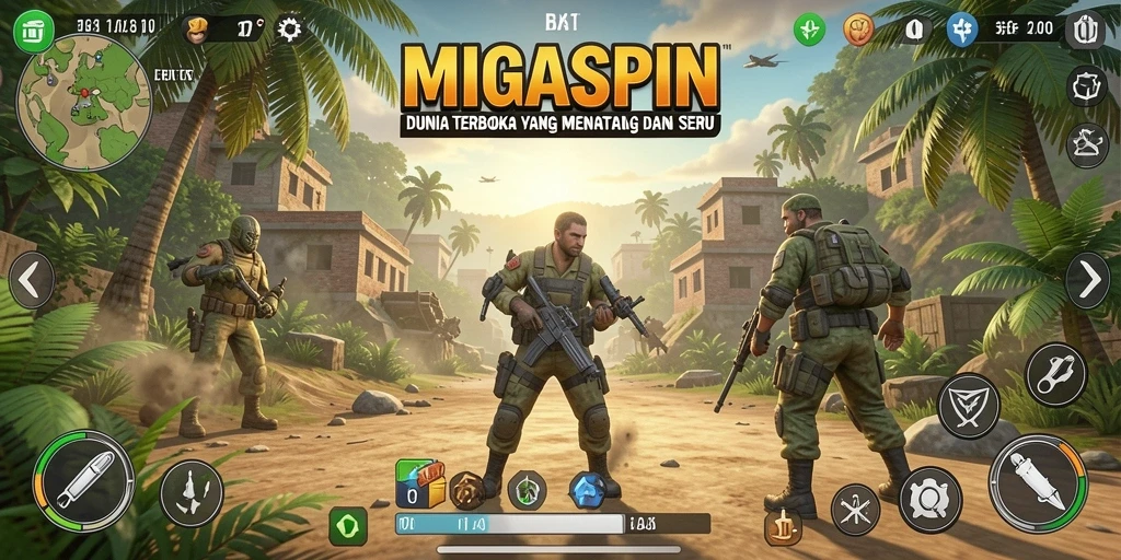 Screenshot gameplay MIGASPIN menampilkan eksplorasi dunia yang luas dan interaktif.