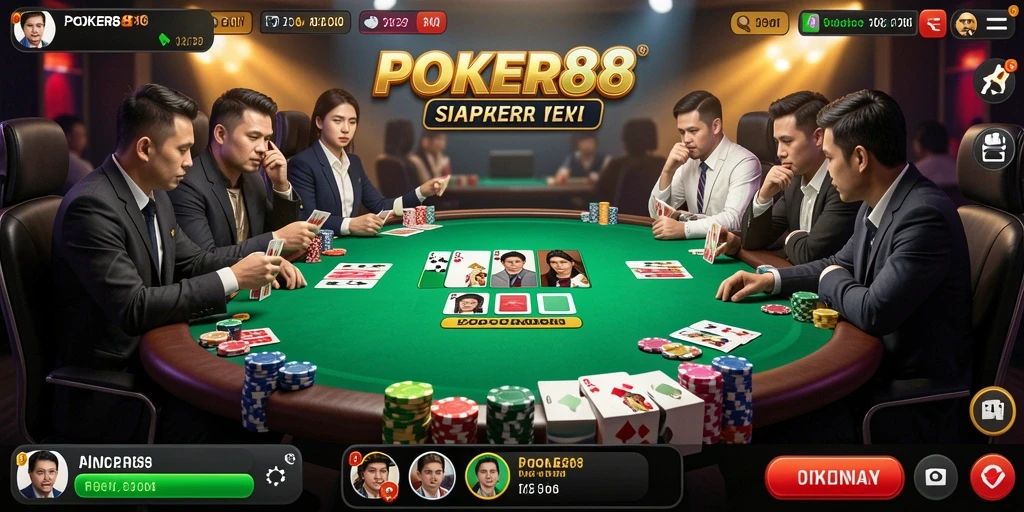 Tangkapan layar POKER88 yang menunjukkan suasana permainan poker yang seru.