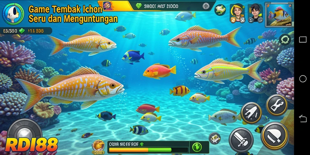 Screenshot utama RDI88 menampilkan aksi seru menangkap ikan.