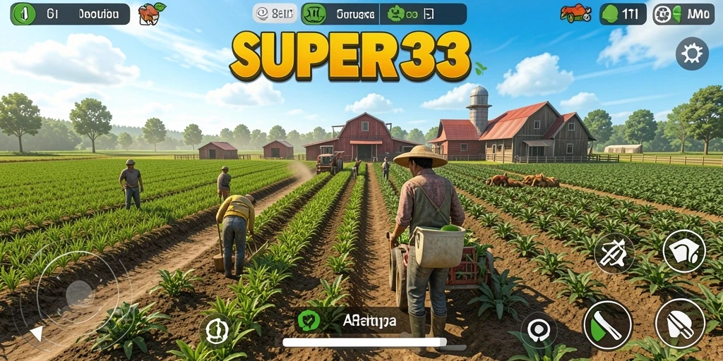 Tampilan seru gameplay SUPER33 dalam mengelola pertanian.