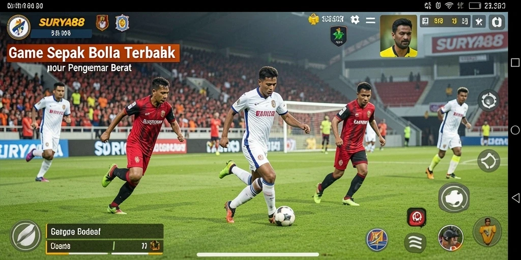 Tampilan gameplay <strong>SURYA88</strong> yang mendebarkan dengan aksi sepak bola penuh strategi.