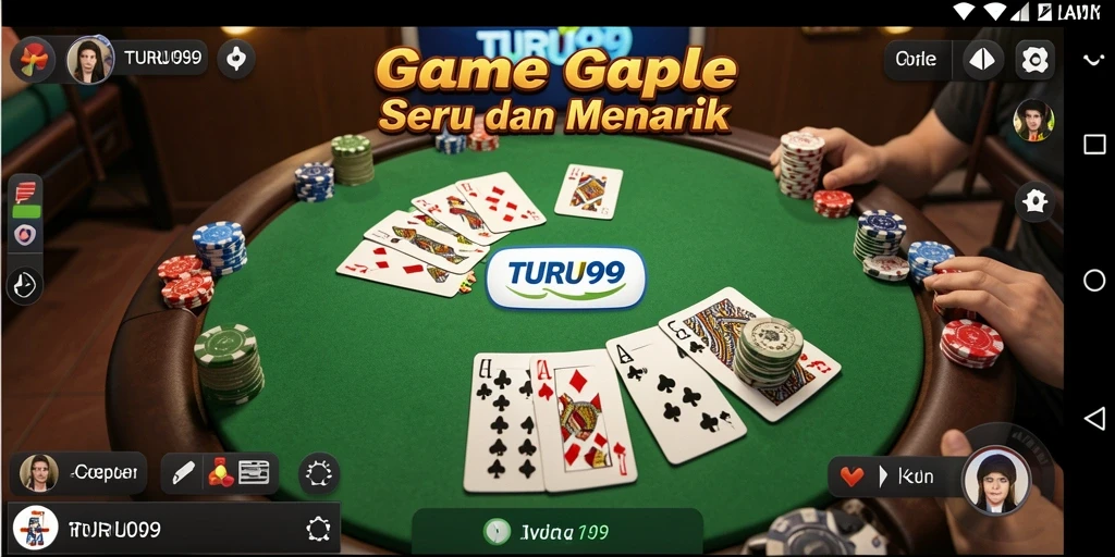 Tampilan gameplay TURU99 yang menegangkan dan seru saat bermain Gaple.
